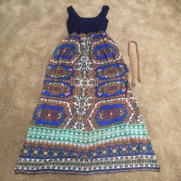 Summer Dress Blue Orange and Green with belt. - Picture 2 of 9